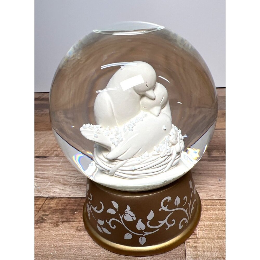 Hallmark Lovebirds Snow Globe With Gold Base & White Floral Design